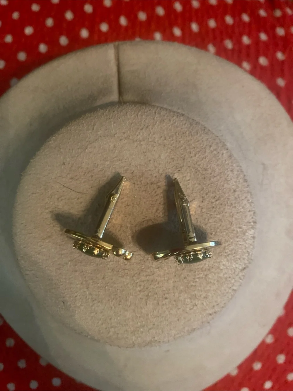 Gold Oval Cuff Links with Green Center Stone